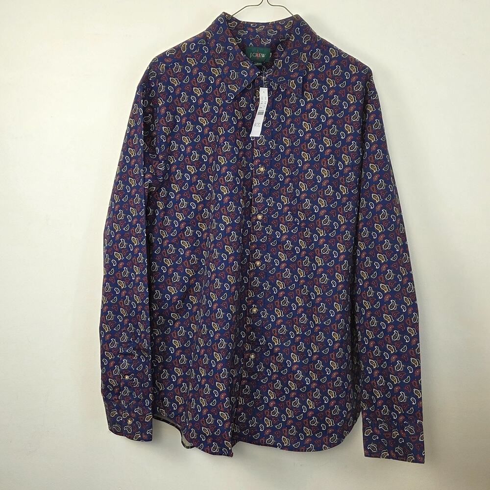J.Crew Men’s L Vintage Twill Paisley Shirt Navy Multicolor 100% Cotton NWT